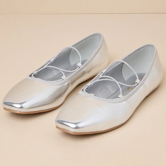 Lulus Shoes - Lainny Silver Strappy Ballet Flats/NIB/Size 8